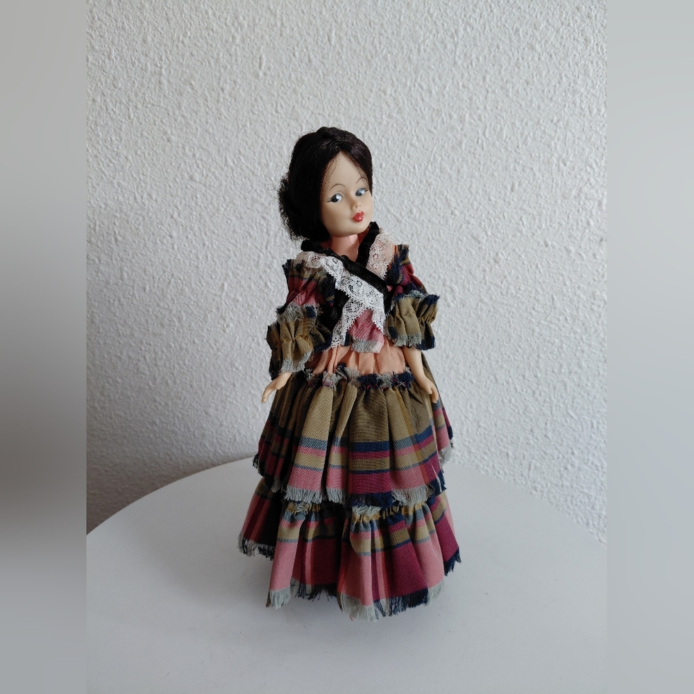 Vintage Plastic Doll First Lady ? With Stand 12" Tall Blue Eyes Brunette